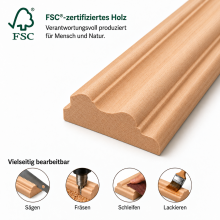 Vierkantleiste FK-AL2020, Breite: 20 mm, Höhe: 20 mm, Holzart: Massivholz