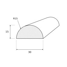 Halbrundstab Massivholz 30 × 15 mm –...