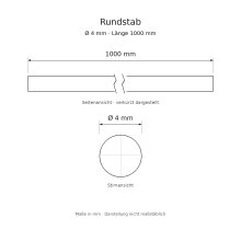 Rundstab Massivholz Ø 4 mm, 1000 mm, roh – 50 Stück je Bund