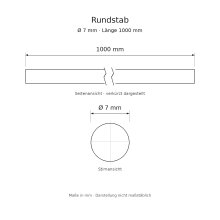 Rundstab Massivholz Ø 7 mm, 1000 mm, roh