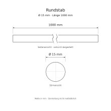 Rundstab Massivholz Ø 15 mm, 1000 mm, roh