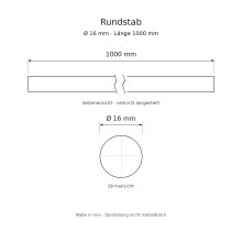 Rundstab Massivholz Ø 16 mm, 1000 mm, roh