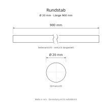 Rundstab Massivholz Ø 20 mm, 900 mm, roh