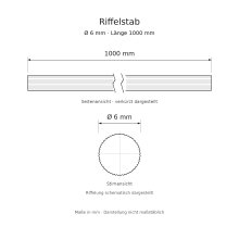 Riffelstab Massivholz Ø 6 mm, 1000 mm, roh – 50 Stück je Bund