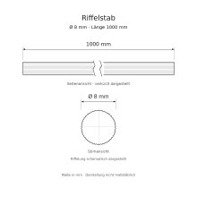 Riffelstab Massivholz Ø 8 mm, 1000 mm, roh