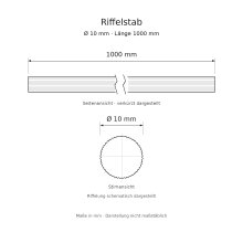 Riffelstab Massivholz Ø 10 mm, 1000 mm, roh – 50 Stück je Bund