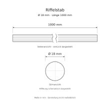 Riffelstab Massivholz Ø 18 mm, 1000 mm, roh