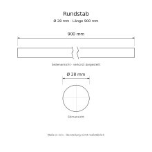 Rundstab Esche Ø 28 mm, 900 mm, roh – 1 Stück