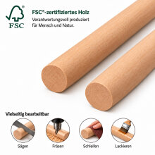 Holz Rundstab Länge 1000 mm Buche Ø 10 mm (100 Stück) – BR-RS1000-10-100